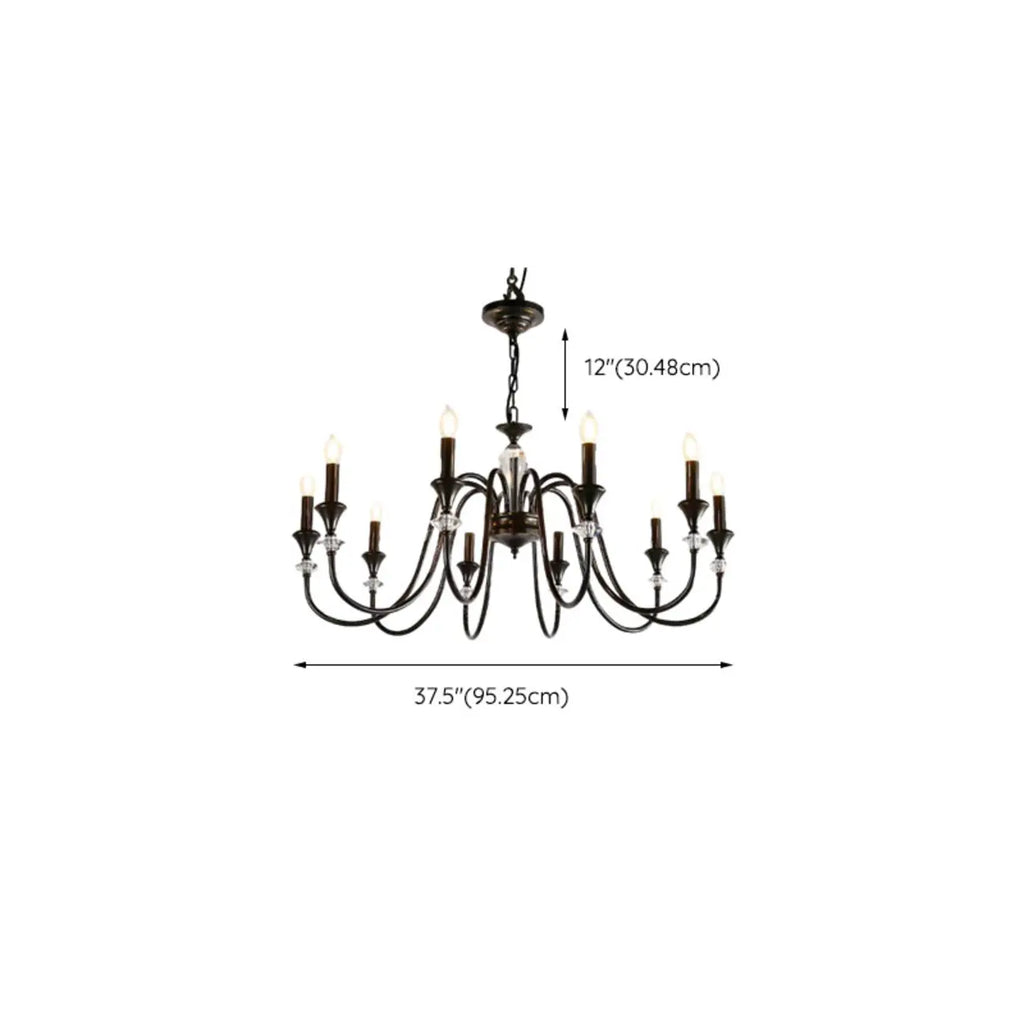 Vintage Black Metal Candlestick Crystal Chandelier