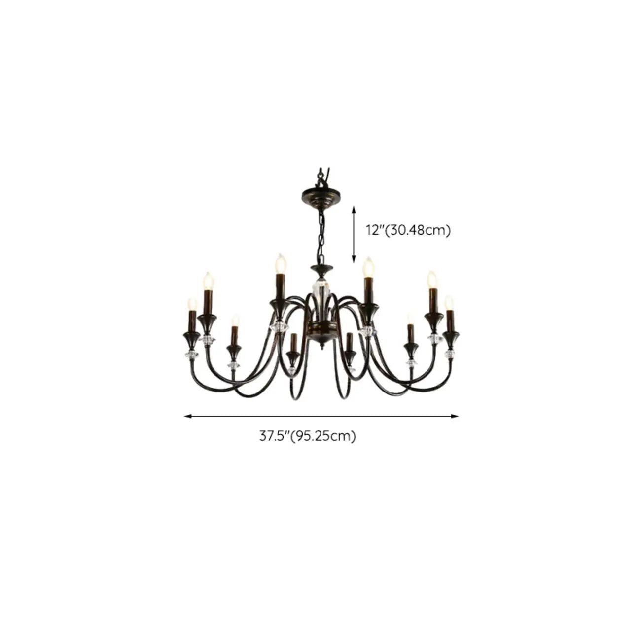 Vintage Black Metal Candlestick Crystal Chandelier