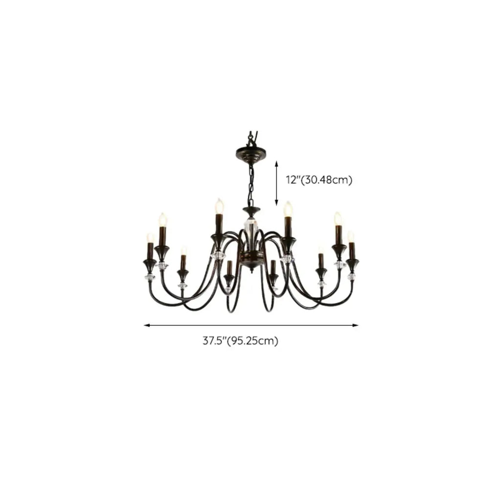 Vintage Black Metal Candlestick Crystal Chandelier