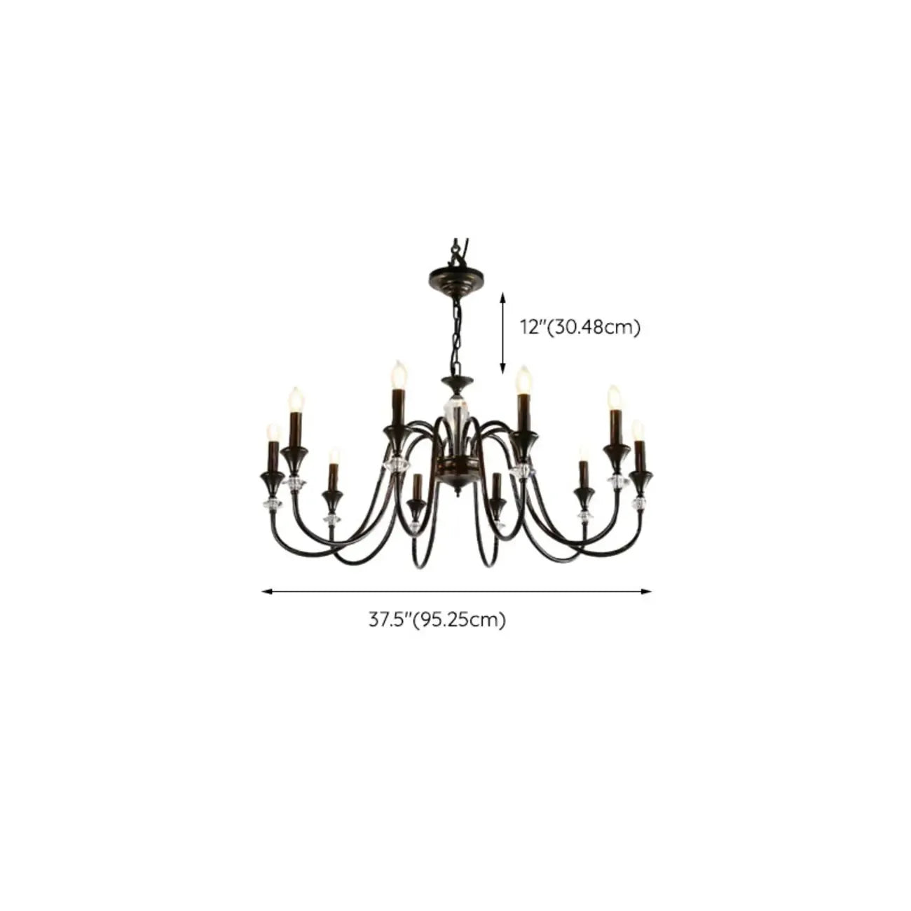Vintage Black Metal Candlestick Crystal Chandelier