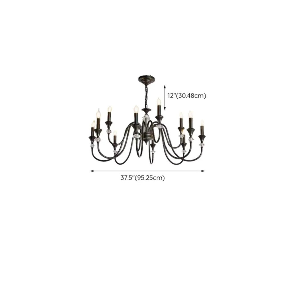 Vintage Black Metal Candlestick Crystal Chandelier