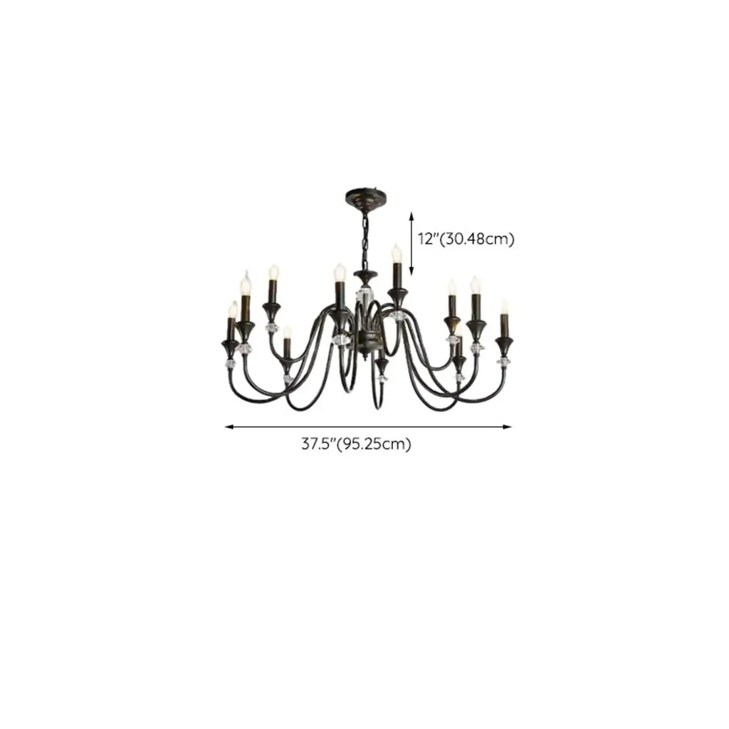 Vintage Black Metal Candlestick Crystal Chandelier