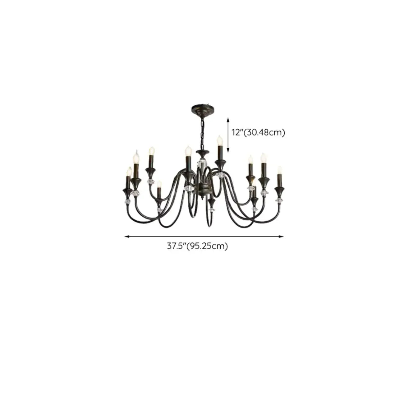 Vintage Black Metal Candlestick Crystal Chandelier