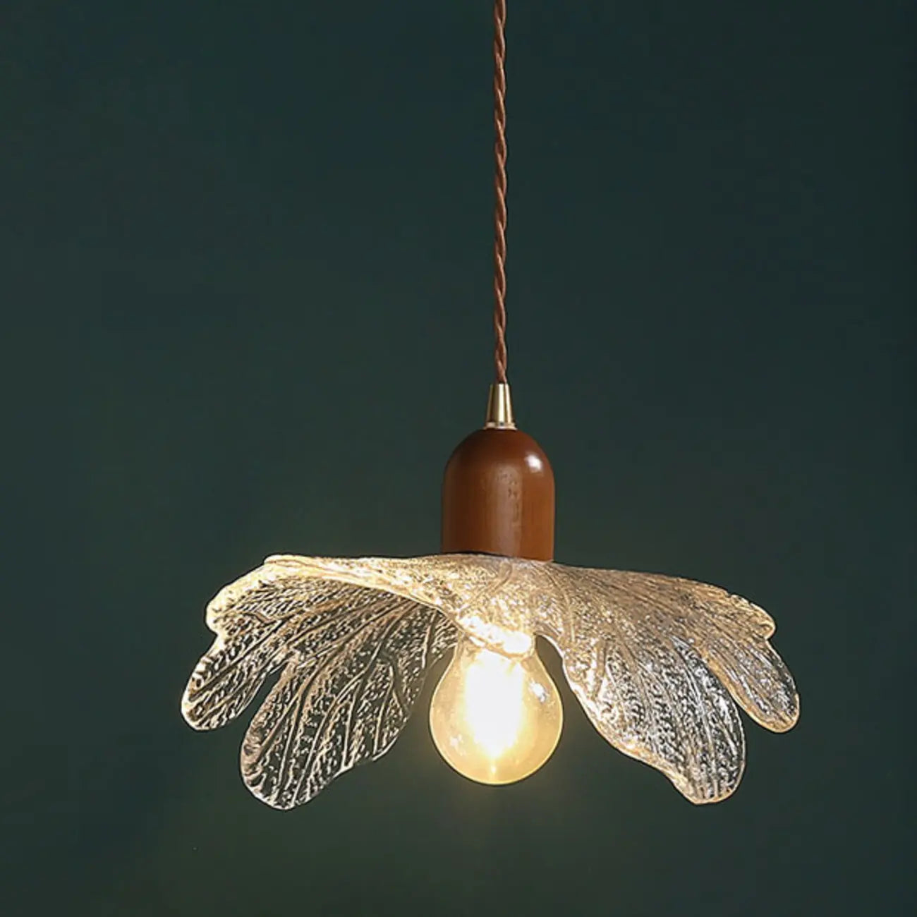 Vintage Leaf Textured Clear Glass Pendant Lamp for Living Room