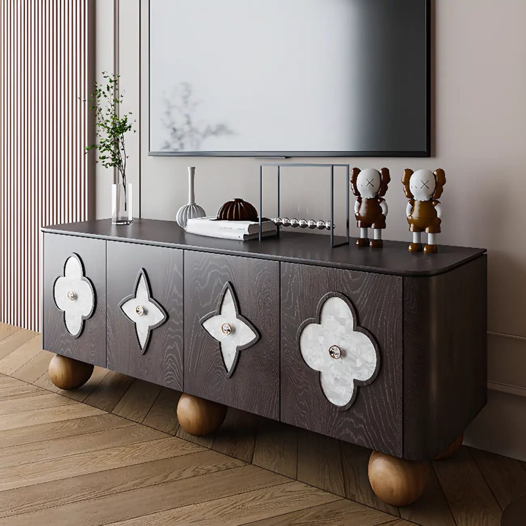 63 Black Modern Rectangle Wooden TV Stand for Living Room
