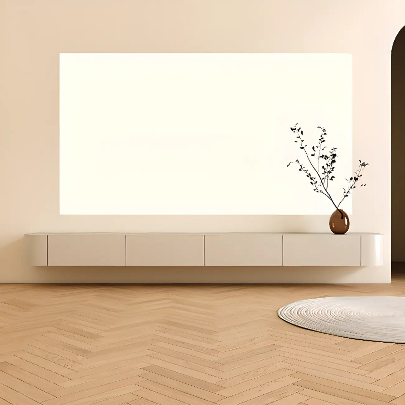 Minimalist Wooden White Floating Cabinet TV Stand