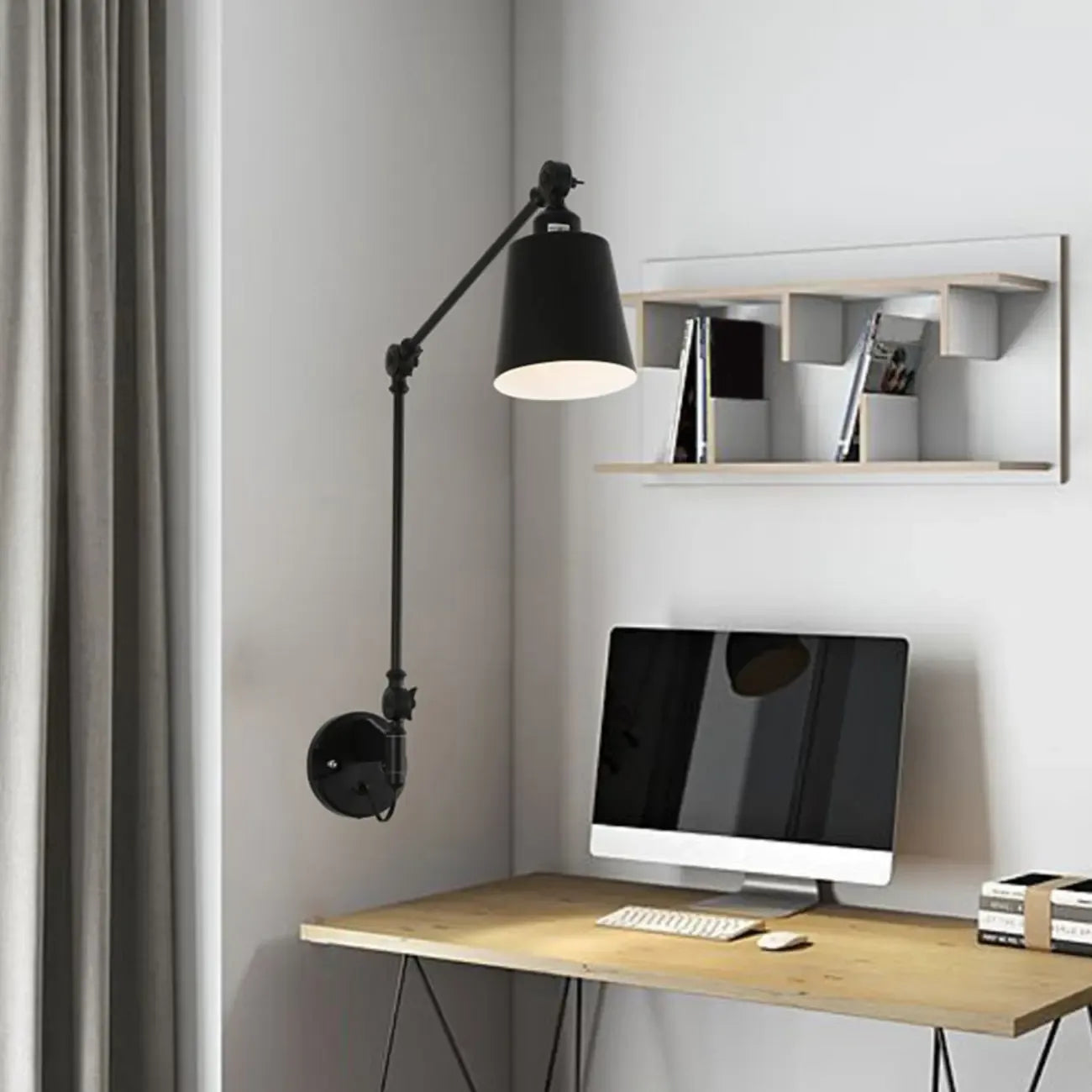 Adjustable Iron Swing Arm Wall Light for Bedside/Study Space