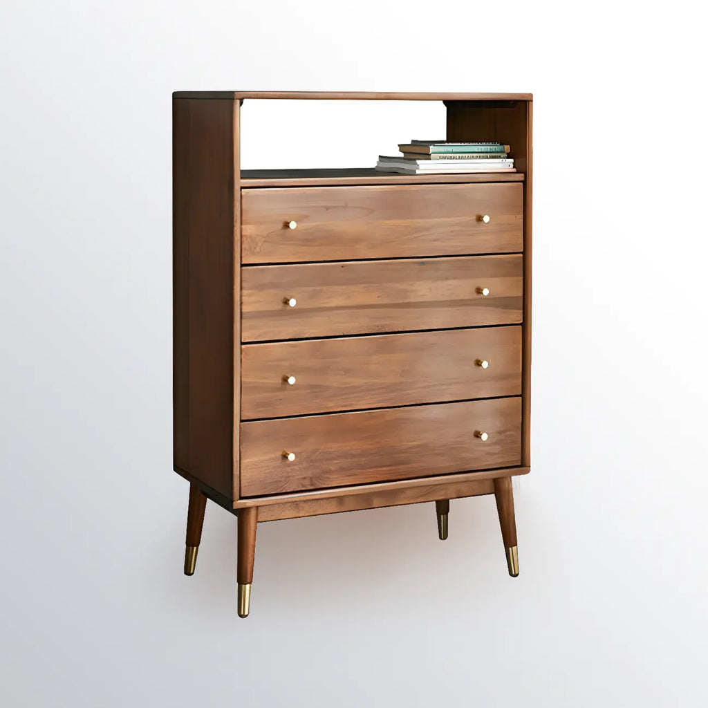 Modern Rubberwood Bedroom Storage Cabinet with 4 Drawers