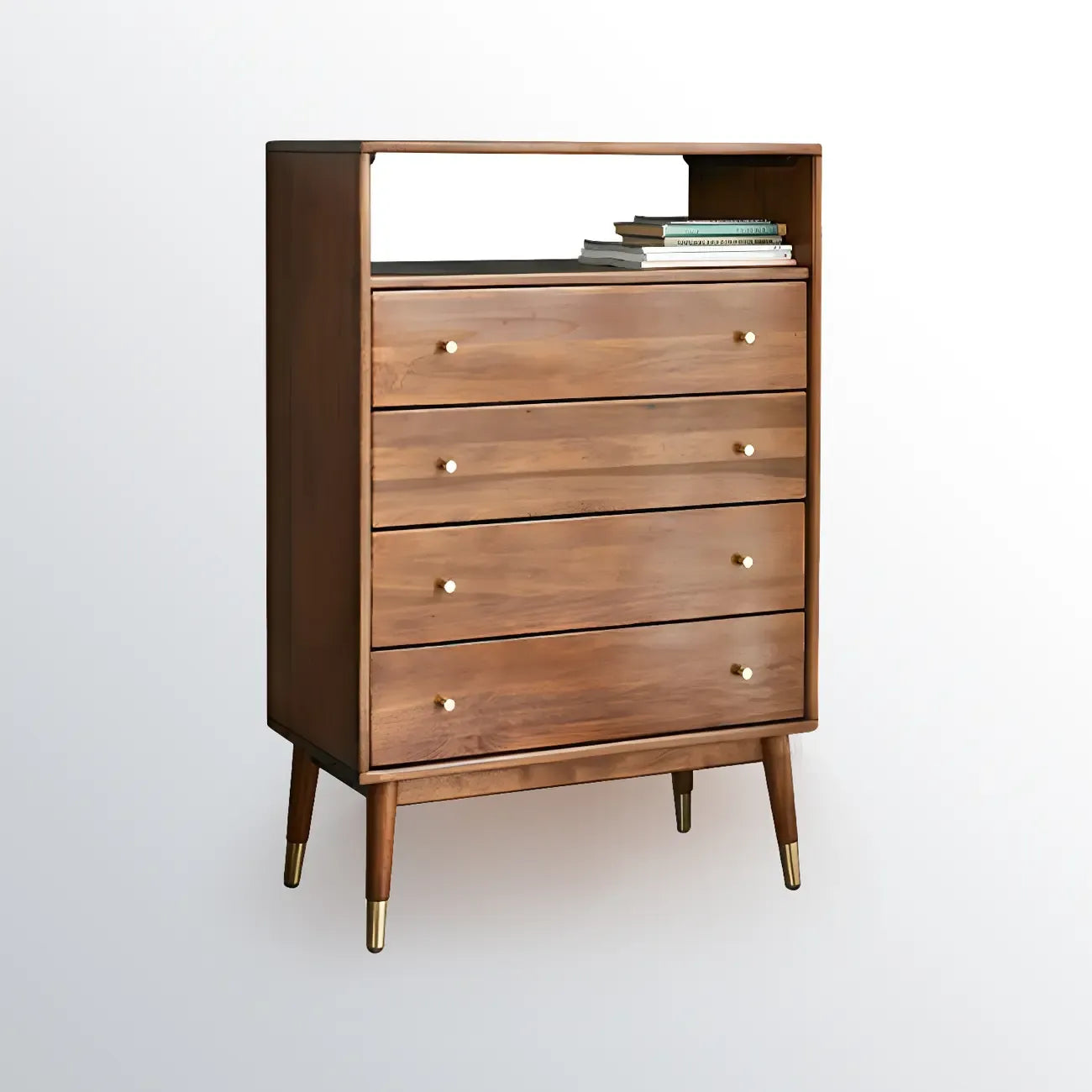 Modern Rubberwood Bedroom Storage Cabinet with 4 Drawers
