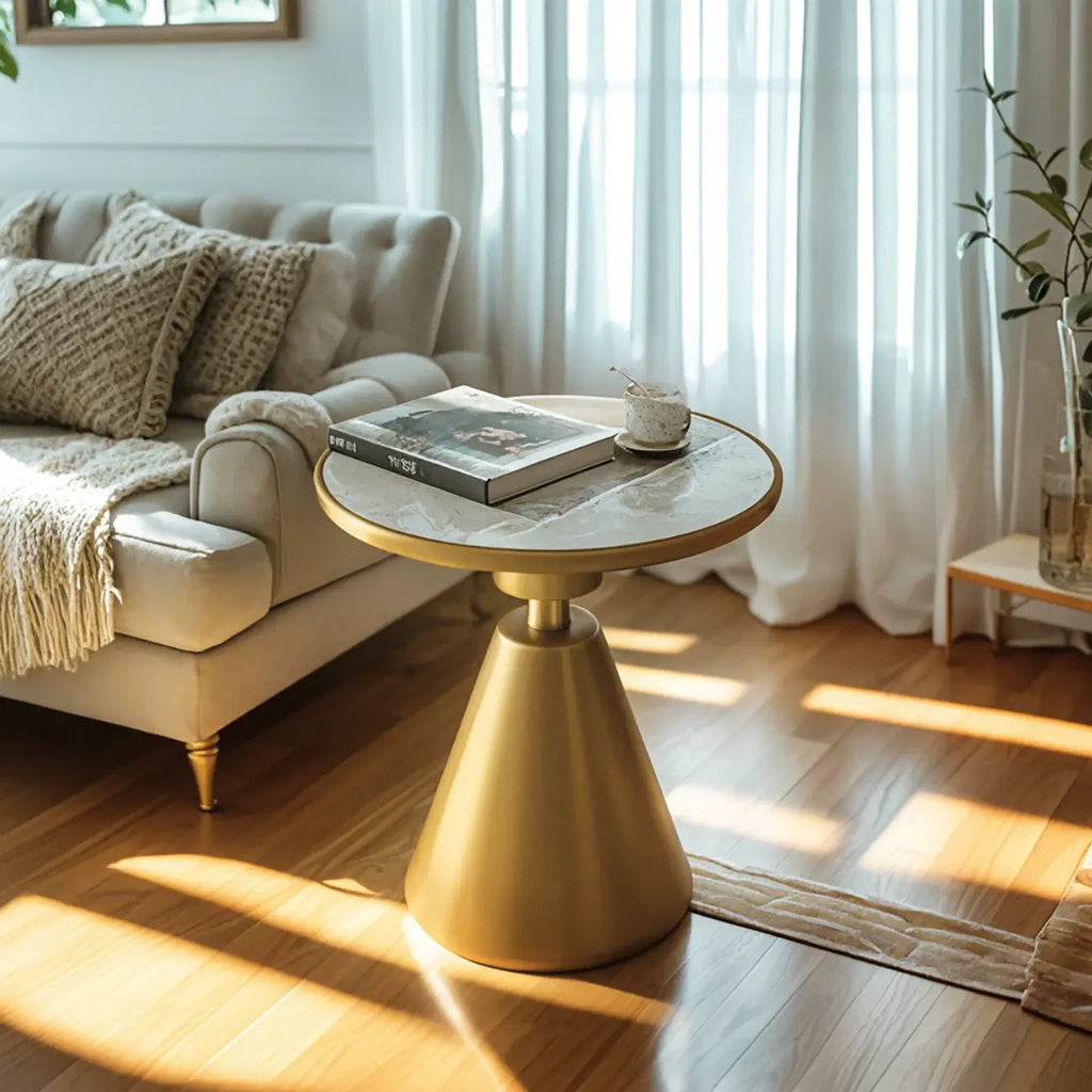 Stylish Sintered Stone Pedestal End Table for Living Room
