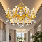 Living Room Golden Crystal Pendant Up Light Chandelier With Candelabra