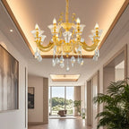 Living Room Golden Crystal Pendant Up Light Chandelier With Candelabra