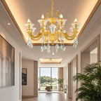 Living Room Golden Crystal Pendant Up Light Chandelier With Candelabra