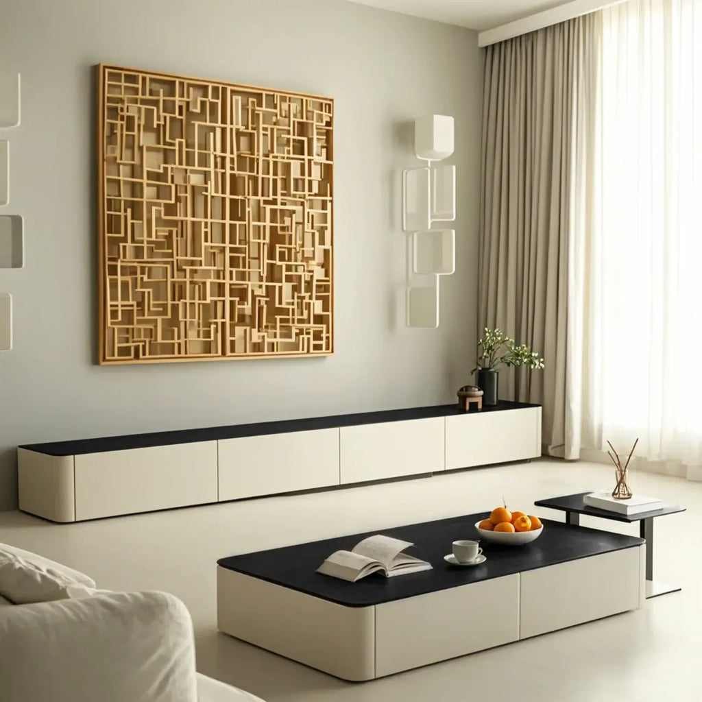 Modern Black Square Coffee Table with Drawers for Living Room
