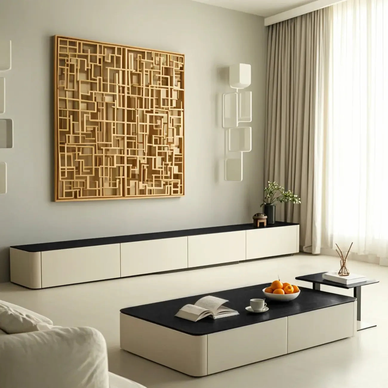 Modern Black Square Coffee Table with Drawers for Living Room