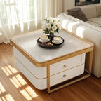 Modern Rectangular Marble Coffee Table Set with Drawers