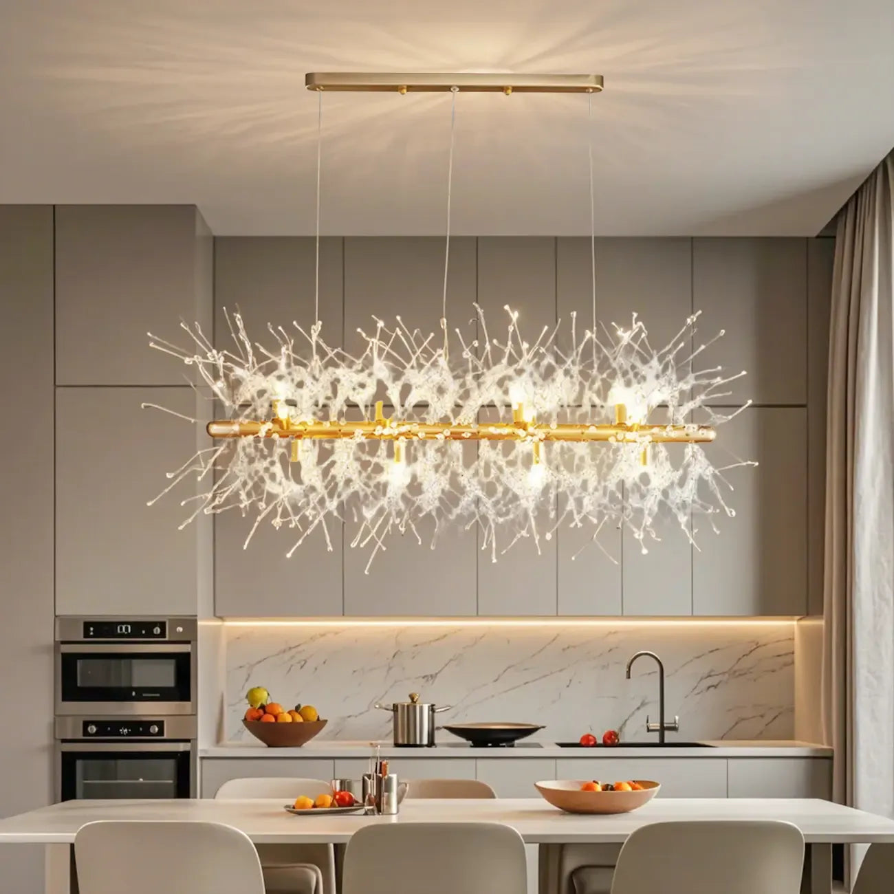 Golden Geometric Crystal Island Light Adjustable Hanging Length