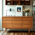 63 L Horizontal Wooden Brown Triple Dresser with 9 Drawers