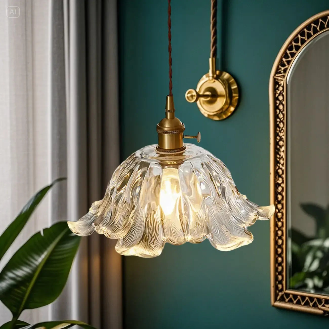 Vintage Blooming Floral Glass Pendant Light for Decor