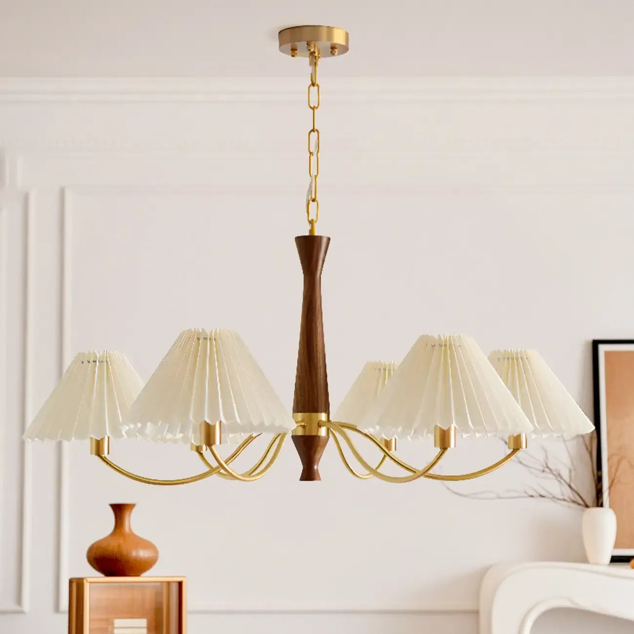 Modern Adjustable Pleated Fabric Chandelier for Living Room