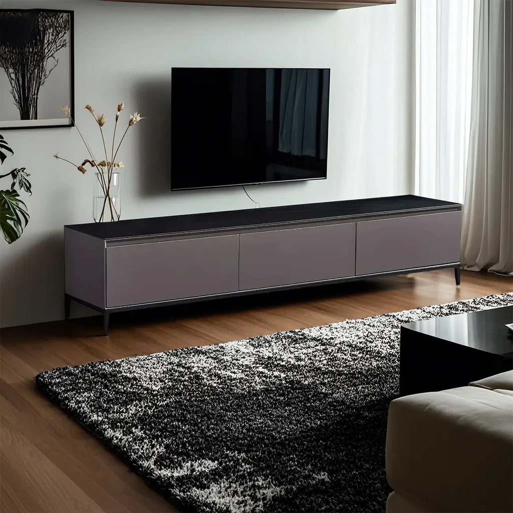71 Living Room Black Marble Top Enclosed Storage TV Stand