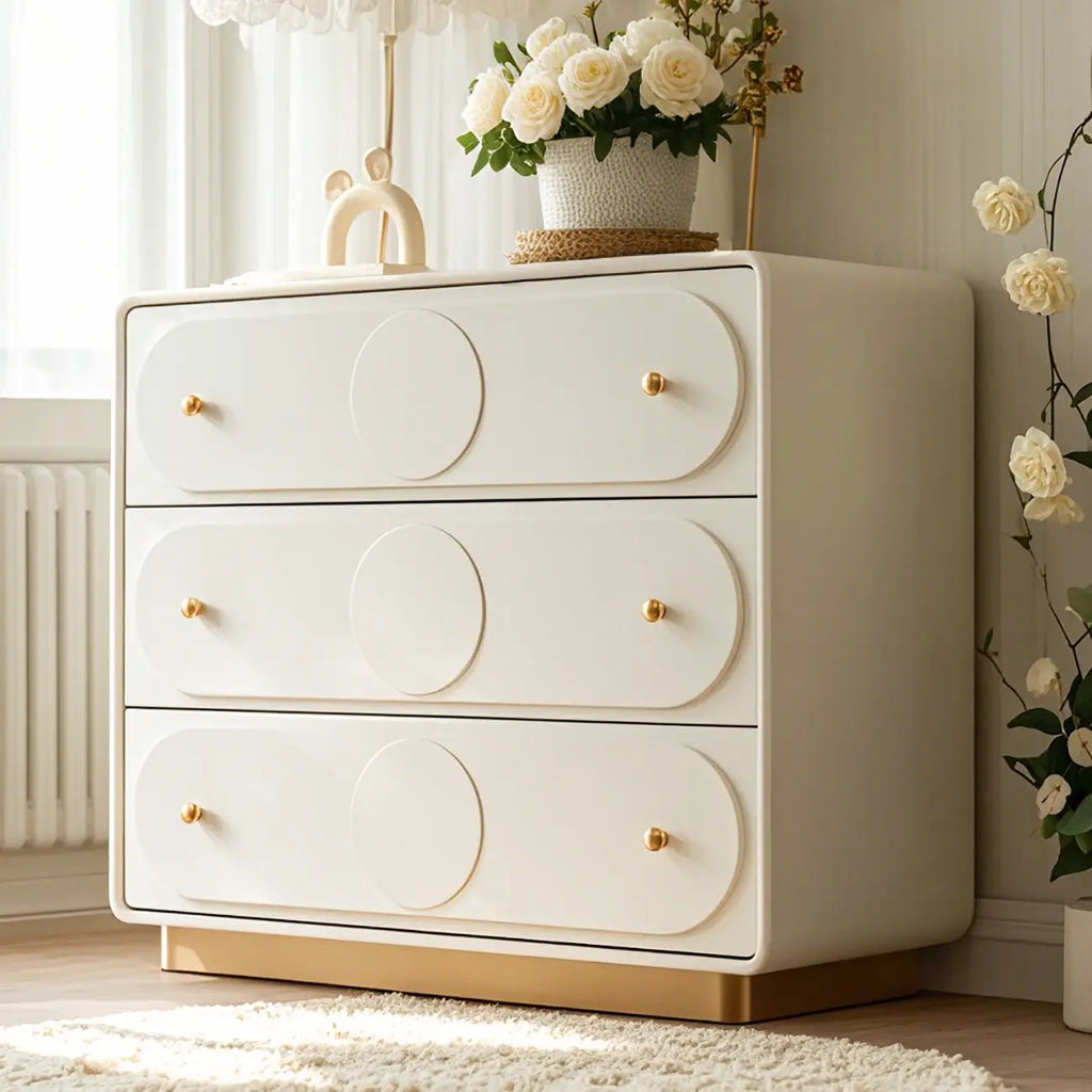 Glam White Wooden Dresser with Drawers for Bedroom Storage