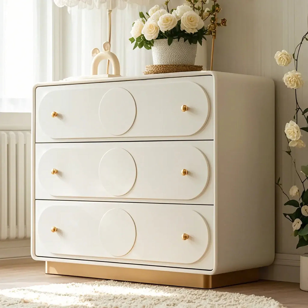 Glam White Wooden Dresser with Drawers for Bedroom Storage