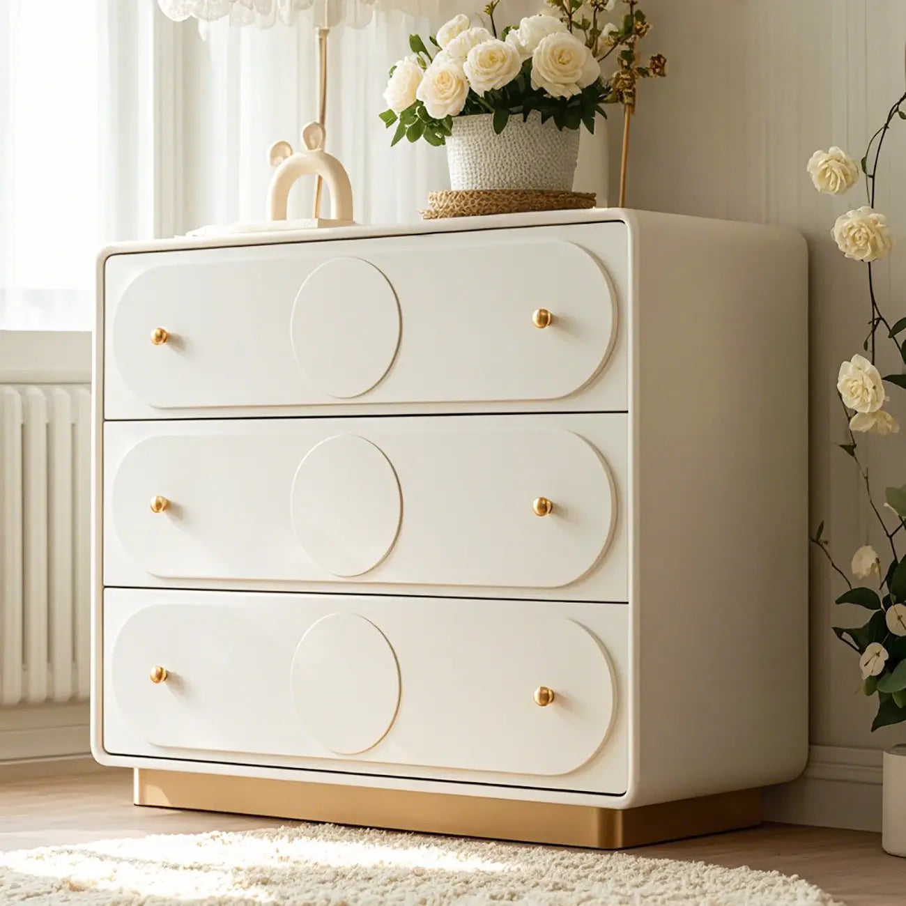Glam White Wooden Dresser with Drawers for Bedroom Storage