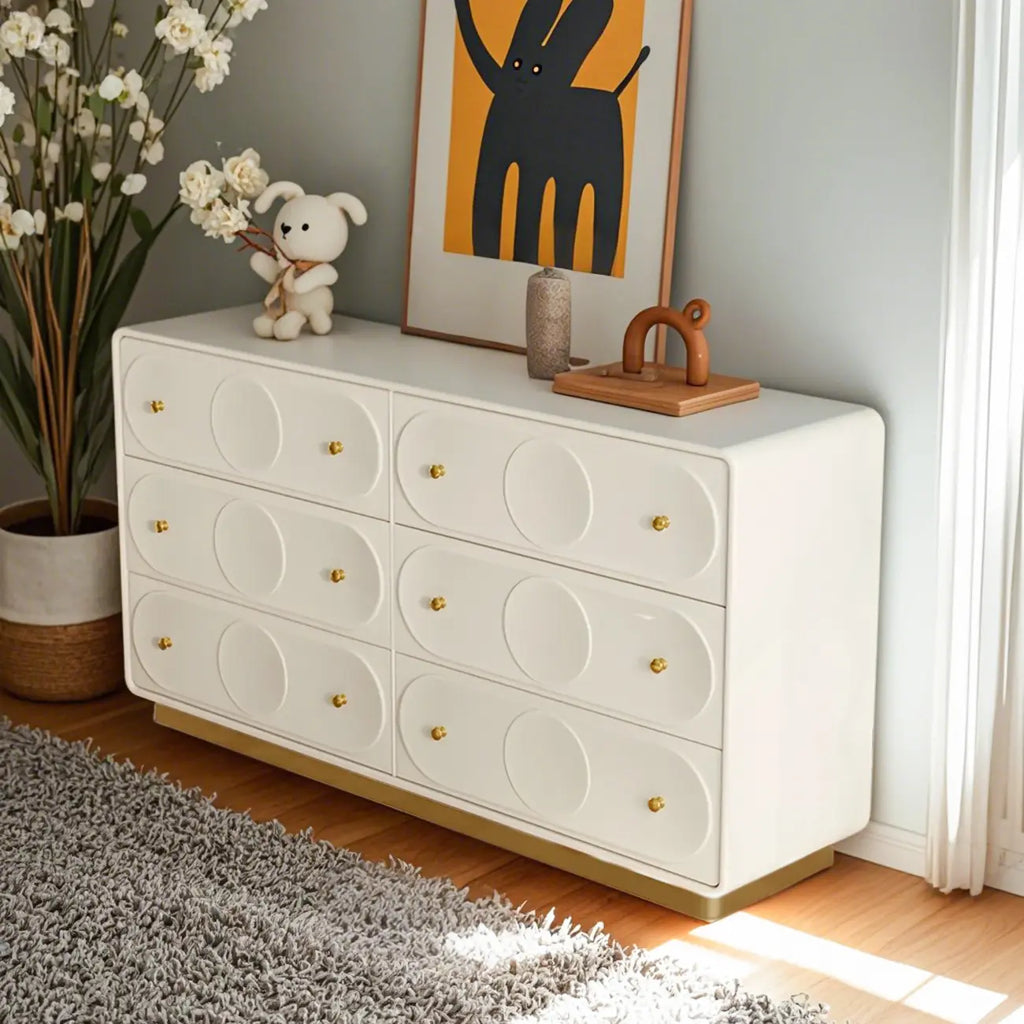 Glam White Wooden Dresser with Drawers for Bedroom Storage