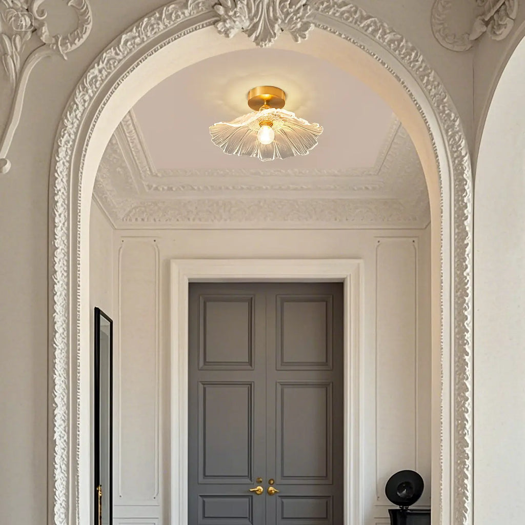 Modern Floral Glass Semi-Flush Ceiling Light for Entryway