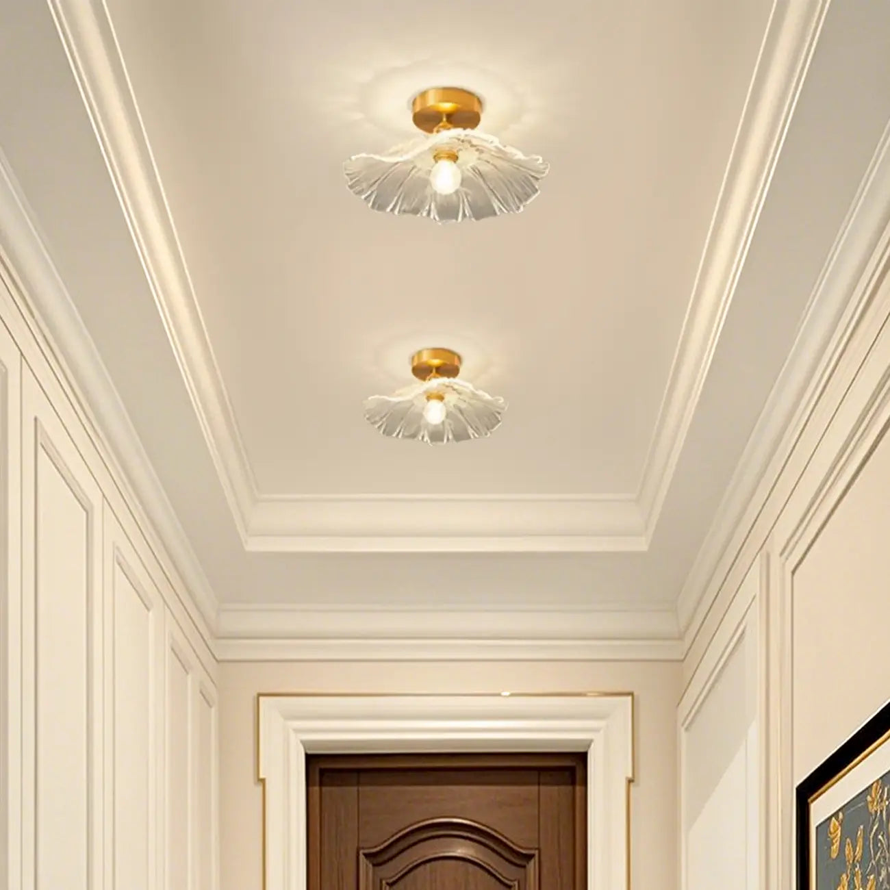 Modern Floral Glass Semi-Flush Ceiling Light for Entryway