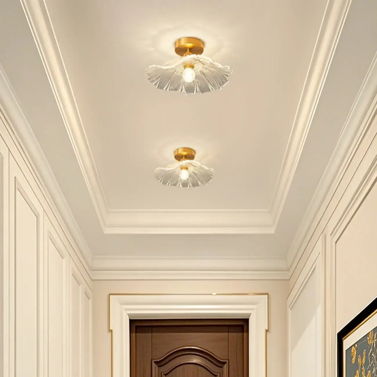 Modern Floral Glass Semi-Flush Ceiling Light for Entryway