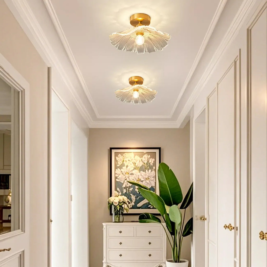 Modern Floral Glass Semi-Flush Ceiling Light for Entryway
