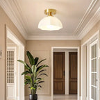 White Floral Glass Golden Semi Flush Ceiling Light