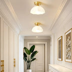 White Floral Glass Golden Semi Flush Ceiling Light