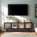 Industrial Black Glass Dooor Metal Shelf Cabinet TV Stand