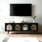Industrial Black Glass Dooor Metal Shelf Cabinet TV Stand