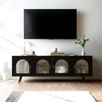 Industrial Black Glass Dooor Metal Shelf Cabinet TV Stand