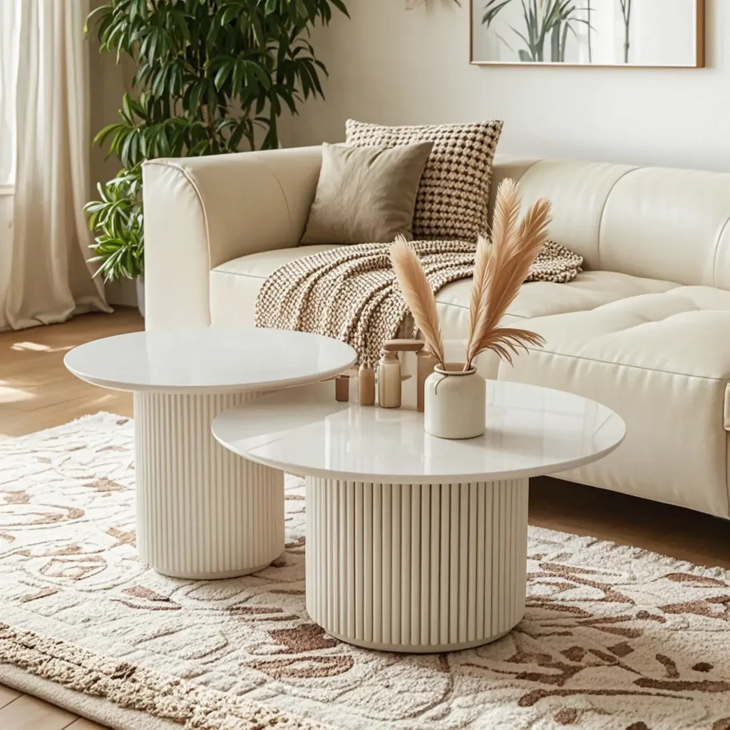 Modern White Nesting Coffee Table Set in Round Design
