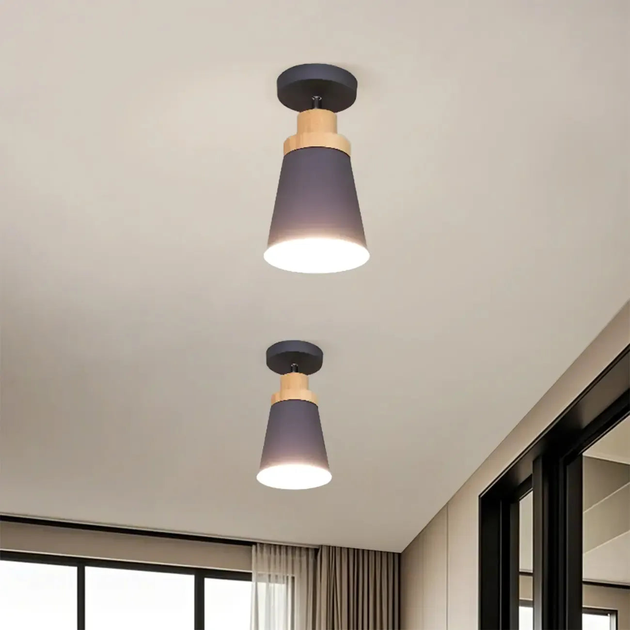 Green Cylinder Iron Modern Semi Flush Mount Ceiling Light