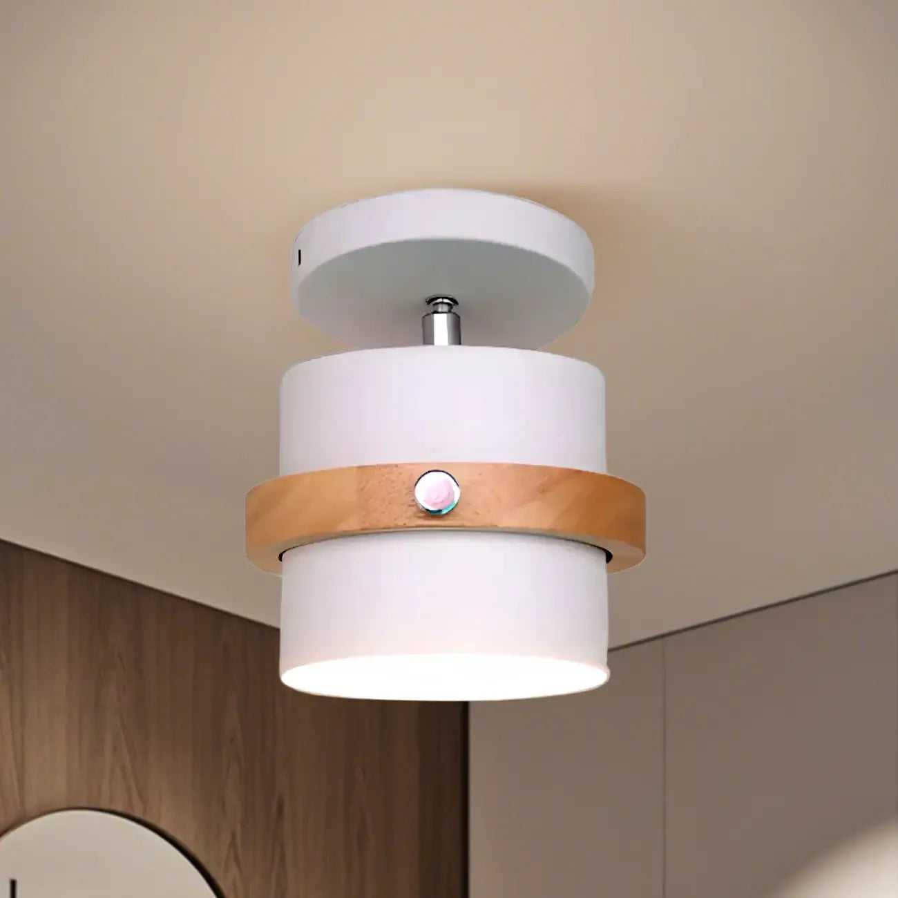 Green Cylinder Iron Modern Semi Flush Mount Ceiling Light