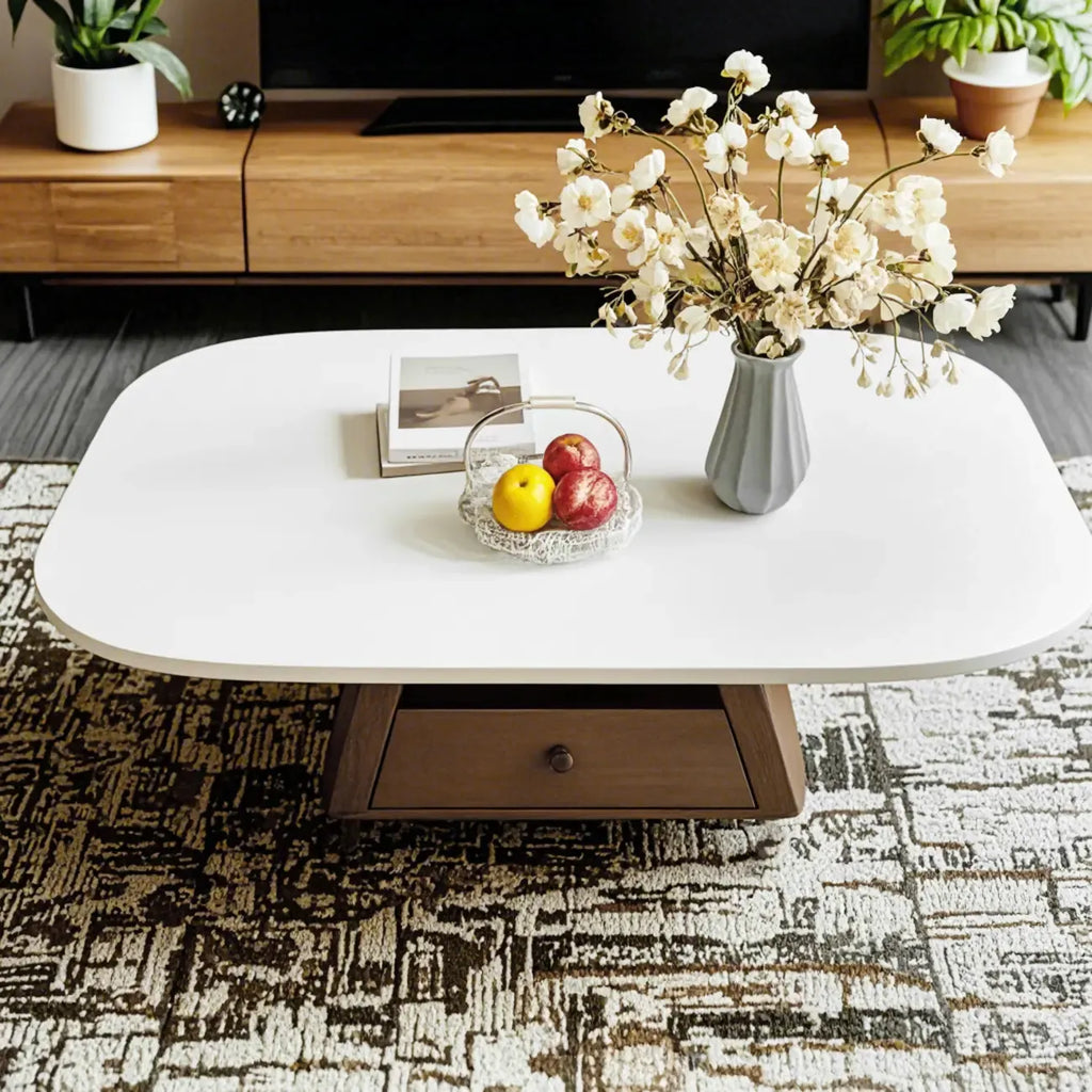 Modern Wood Oval Nesting Coffee Table with Block Base