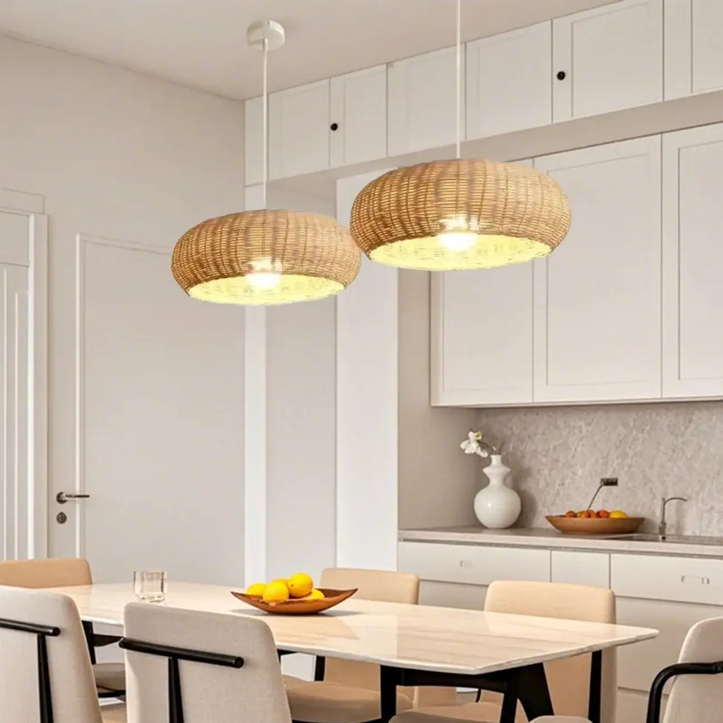 Wabi-Sabi Style Rattan Round Lantern Pendant Lamp for Living room