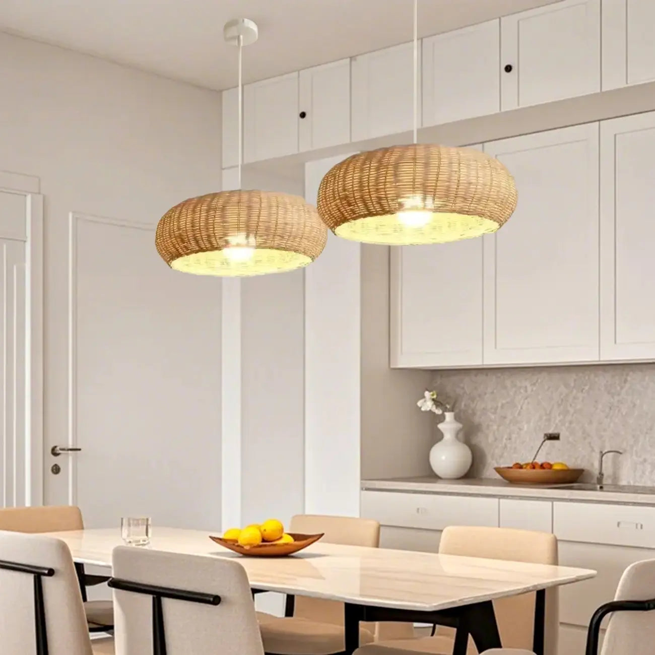 Wabi-Sabi Style Rattan Round Lantern Pendant Lamp for Living room