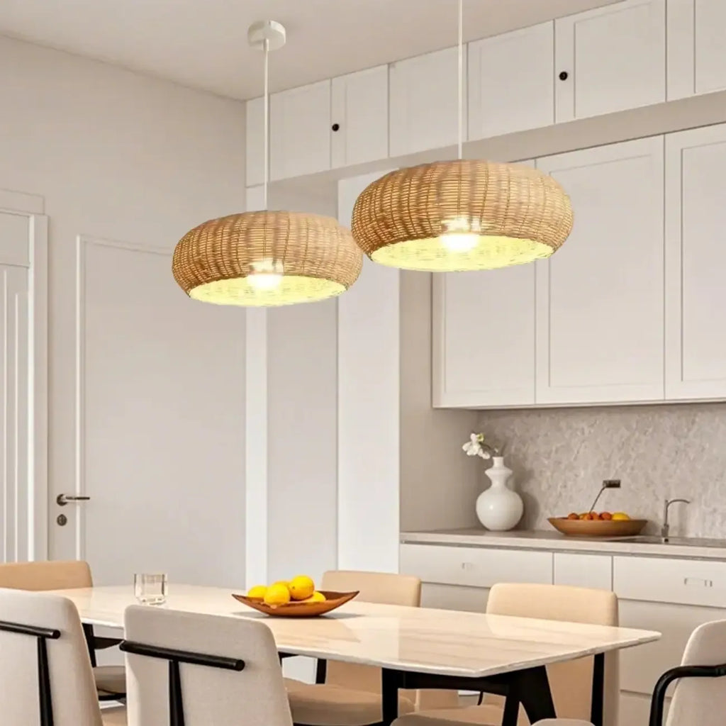 Wabi-Sabi Style Rattan Round Lantern Pendant Lamp for Living room