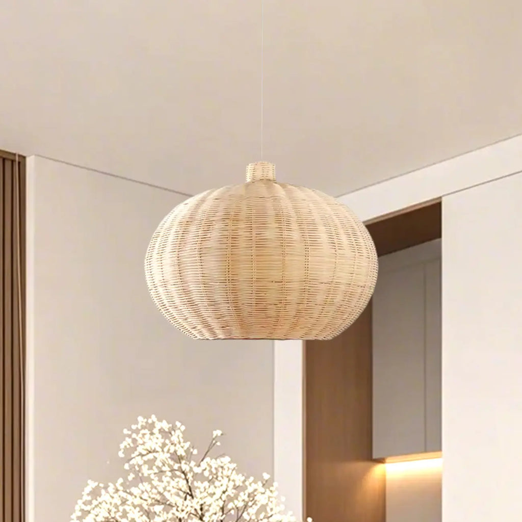 Wabi-Sabi Style Rattan Round Lantern Pendant Lamp for Living room