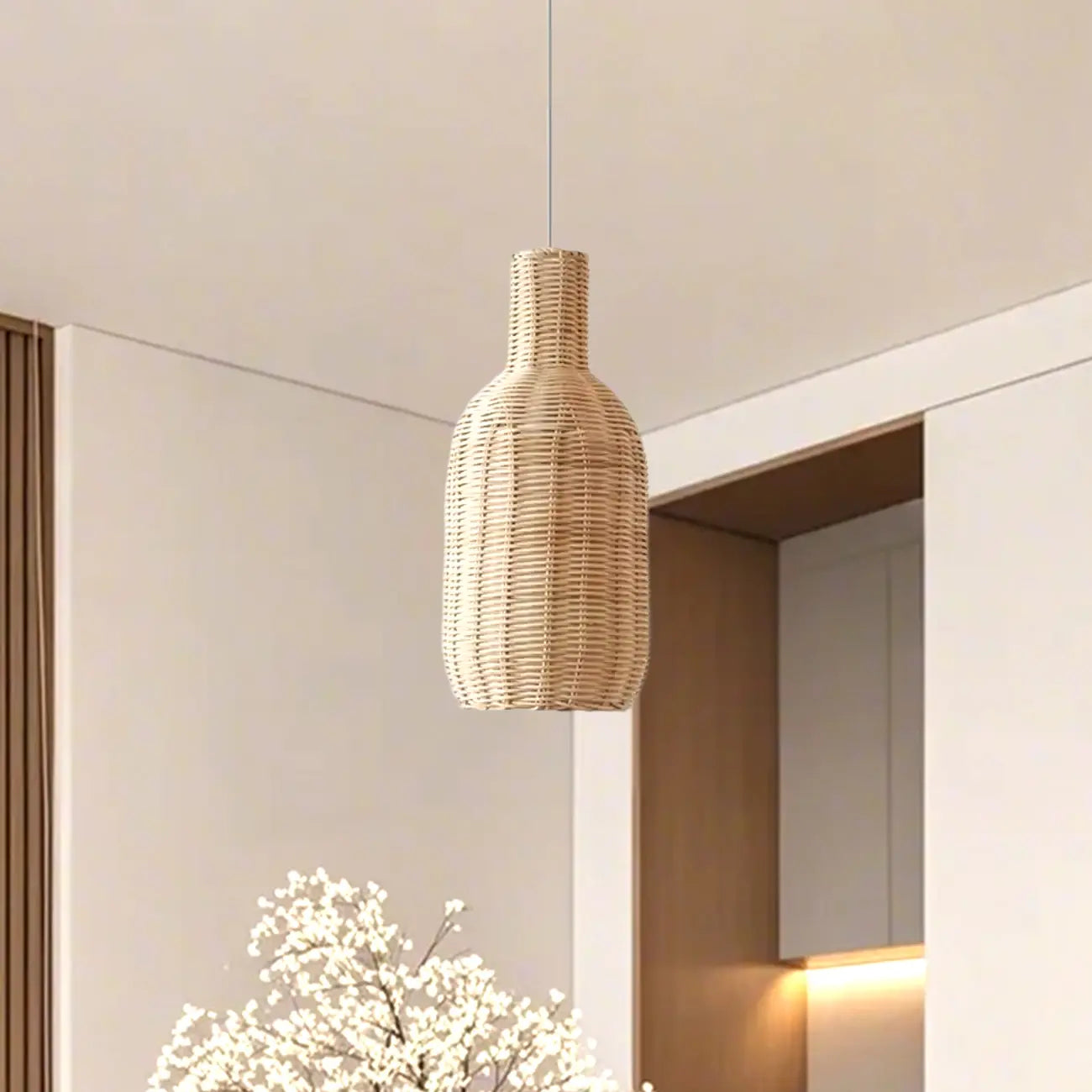 Wabi-Sabi Style Rattan Round Lantern Pendant Lamp for Living room
