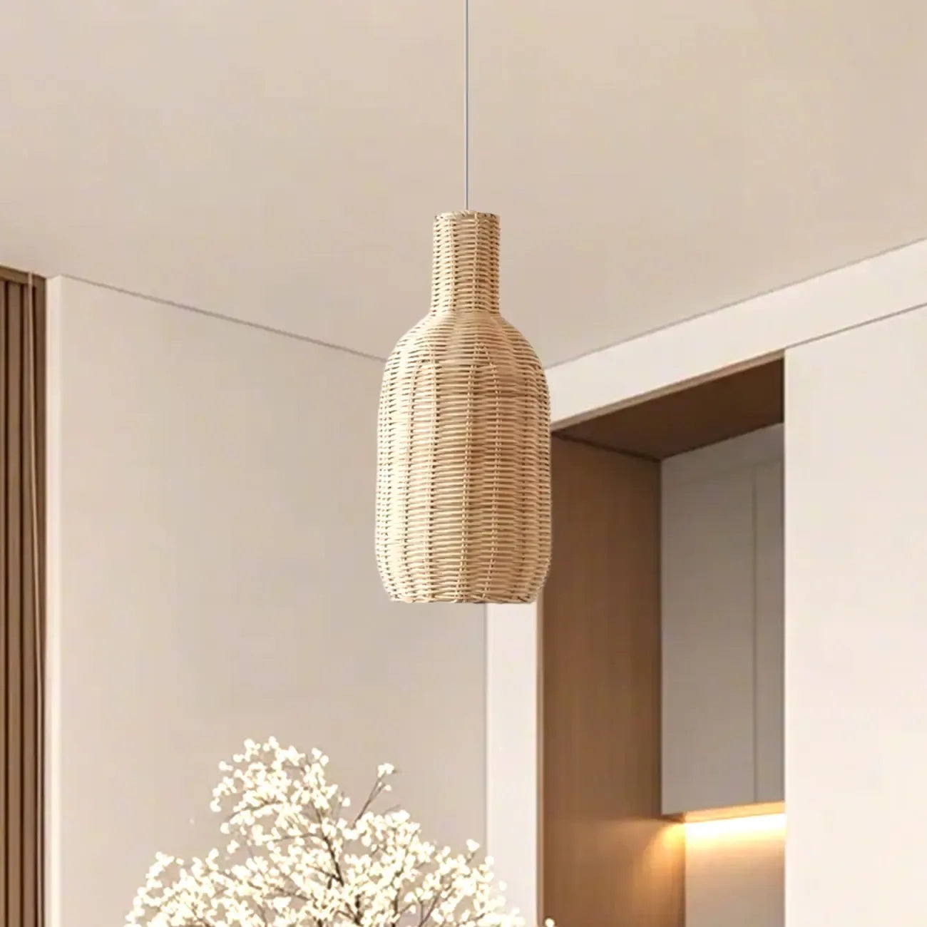 Wabi-Sabi Style Rattan Round Lantern Pendant Lamp for Living room