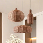 Wabi-Sabi Style Rattan Round Lantern Pendant Lamp for Living room