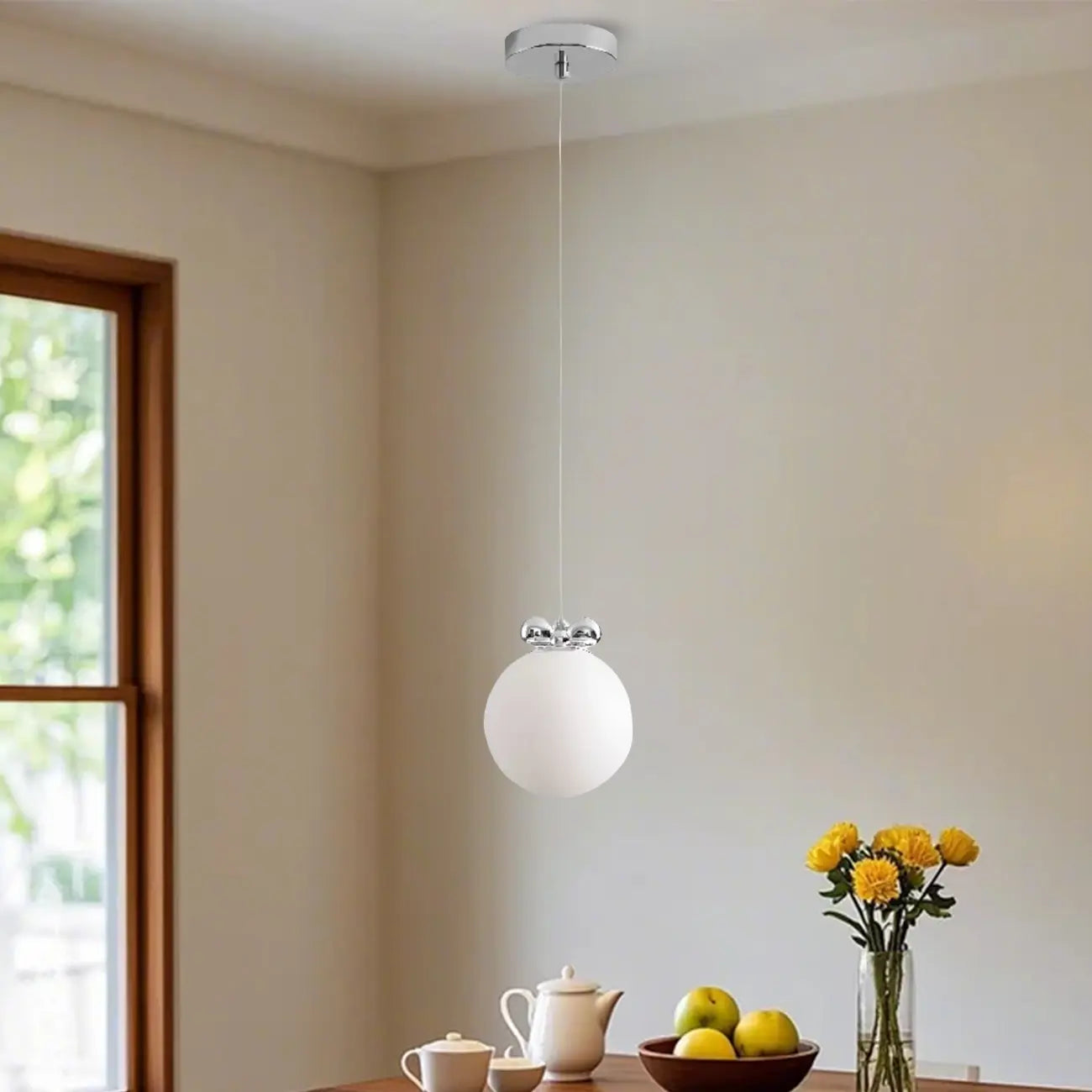 Modern Small White Globe LED Pendant Light for Living Room